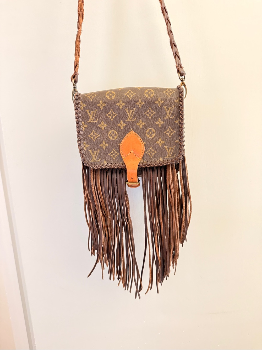 Louis Vuitton Vintage Boho Brown Monogram Fringe Crossbody Bag Braided Strap